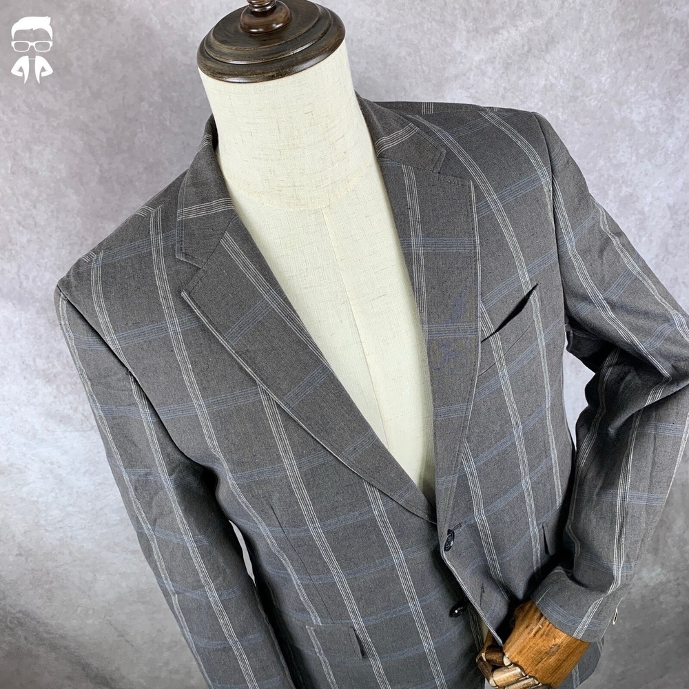 Joseph Abboud Linen Blazer Jacket Mens Medium Gray Window Pane Sport Coat NEW